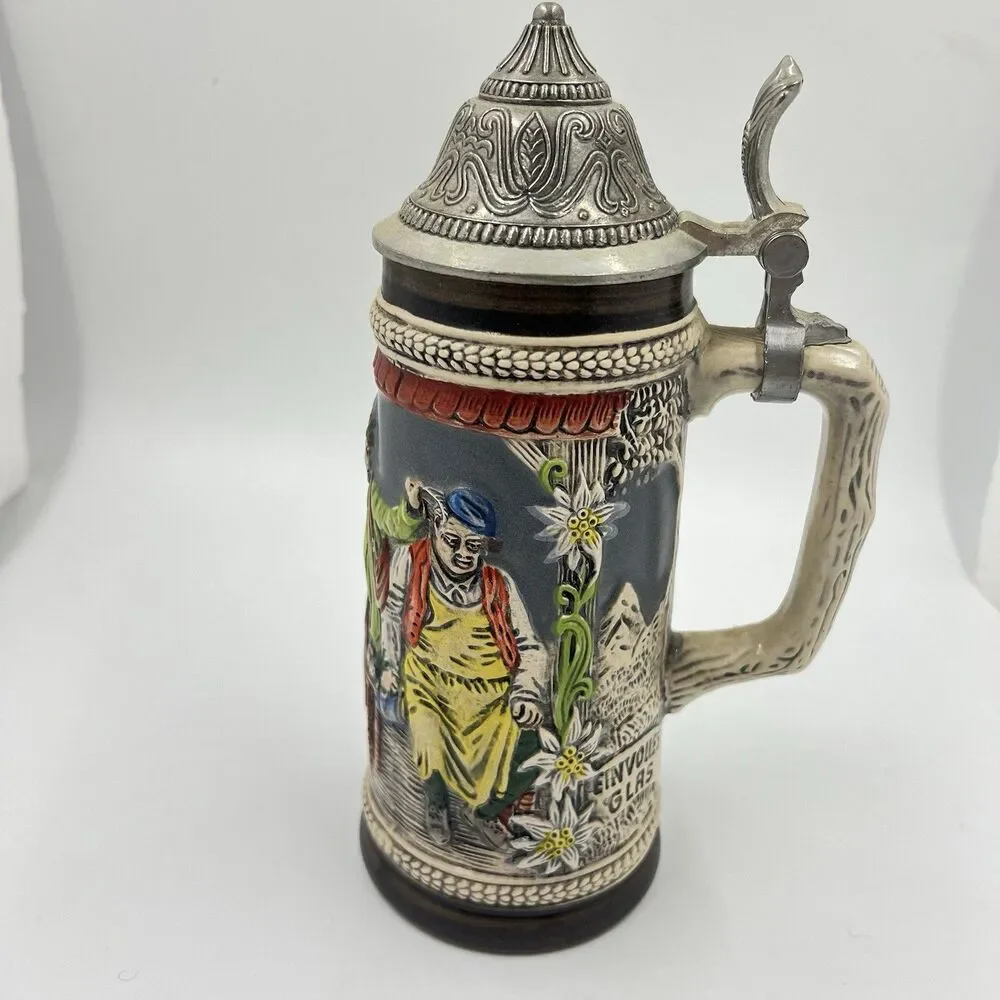 Vintage Handarbeit Gerzit Gerz German Lidded Ceramic Beer Stein
